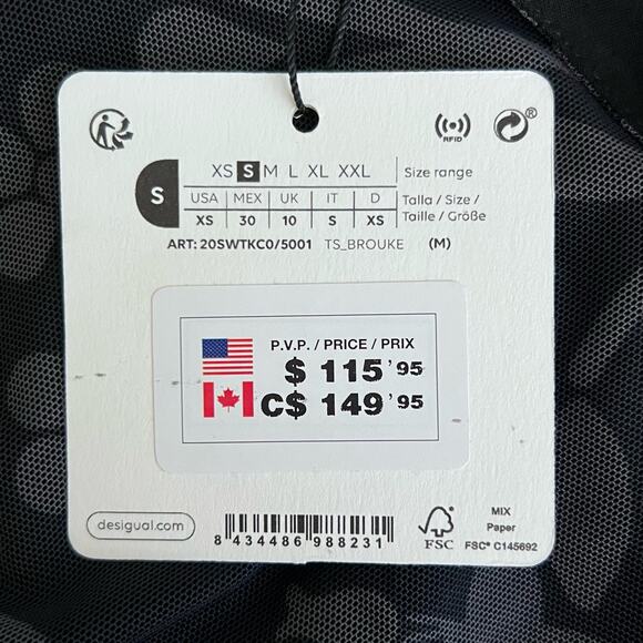 Desigual Women’s Sheer Mesh Top with Printed Design & Rhinestones Lined Fits S-M - Picture 8 of 11